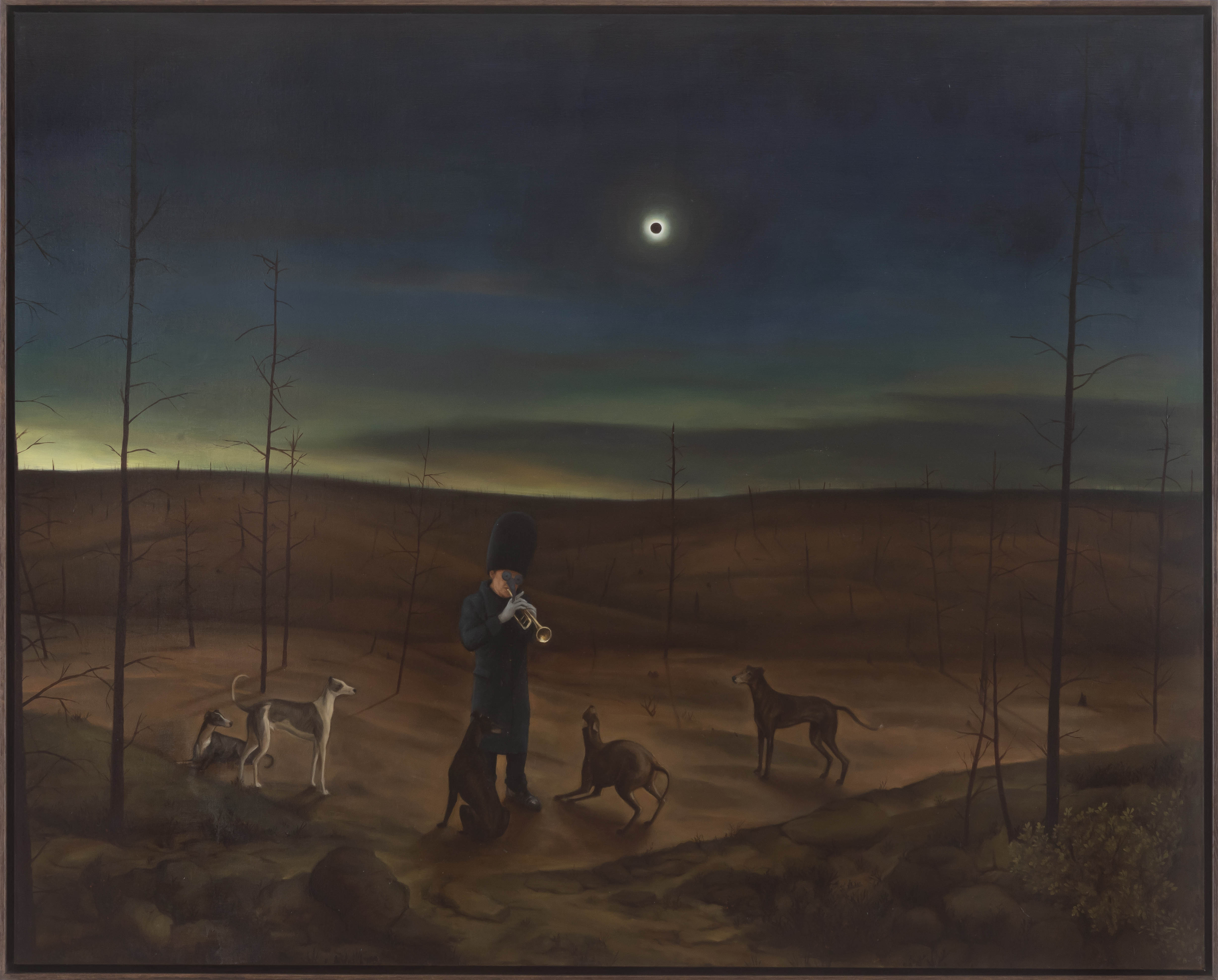 Antoine Roegiers La sérénade des canidés, 2024 Oil on canvas 130 × 162 cm — 51 1/4 × 63 3/4 in. unframed 134 × 166 cm — 52 3/4 × 65 1/4 in. framed