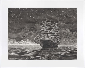 Hans Op de Beeck, The Vessel, 2024 Watercolor on paper 89,2 × 118,7 cm — 35 × 46 3/4 in. unframed 118 × 147 × 3,5 cm — 46 1/2 × 57 3/4 × 1 1/2 in. framed