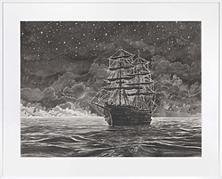 Hans Op de Beeck, The Vessel, 2024 Watercolor on paper 89,2 × 118,7 cm — 35 × 46 3/4 in. unframed 118 × 147 × 3,5 cm — 46 1/2 × 57 3/4 × 1 1/2 in. framed