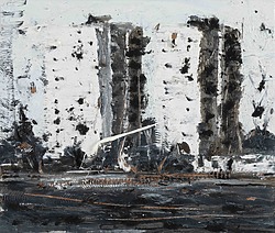 Philippe Cognée, Traverser la ville 3, 2024, peinture à l'huile et fusain sur bois.