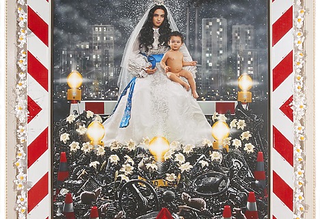 Pierre et Gilles, La Vierge à l'enfant (Hafsia Herzi et Loric), 2009, Ink-jet photograph printed on canvas and painted, 260,5 × 194,5 cm — 102 1/2 × 76 5/8 in.