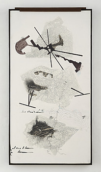 JITISH KALLAT Albedo (Point of Incidence), 2024-2025 Water-based road marking paint,thermochromic pigment, gesso, watercolour,acrylic, orgainc gum, coffeepigment, charcoal, and mixed media on linen. 88,5 × 47 cm,5 — 35 × 19 in.