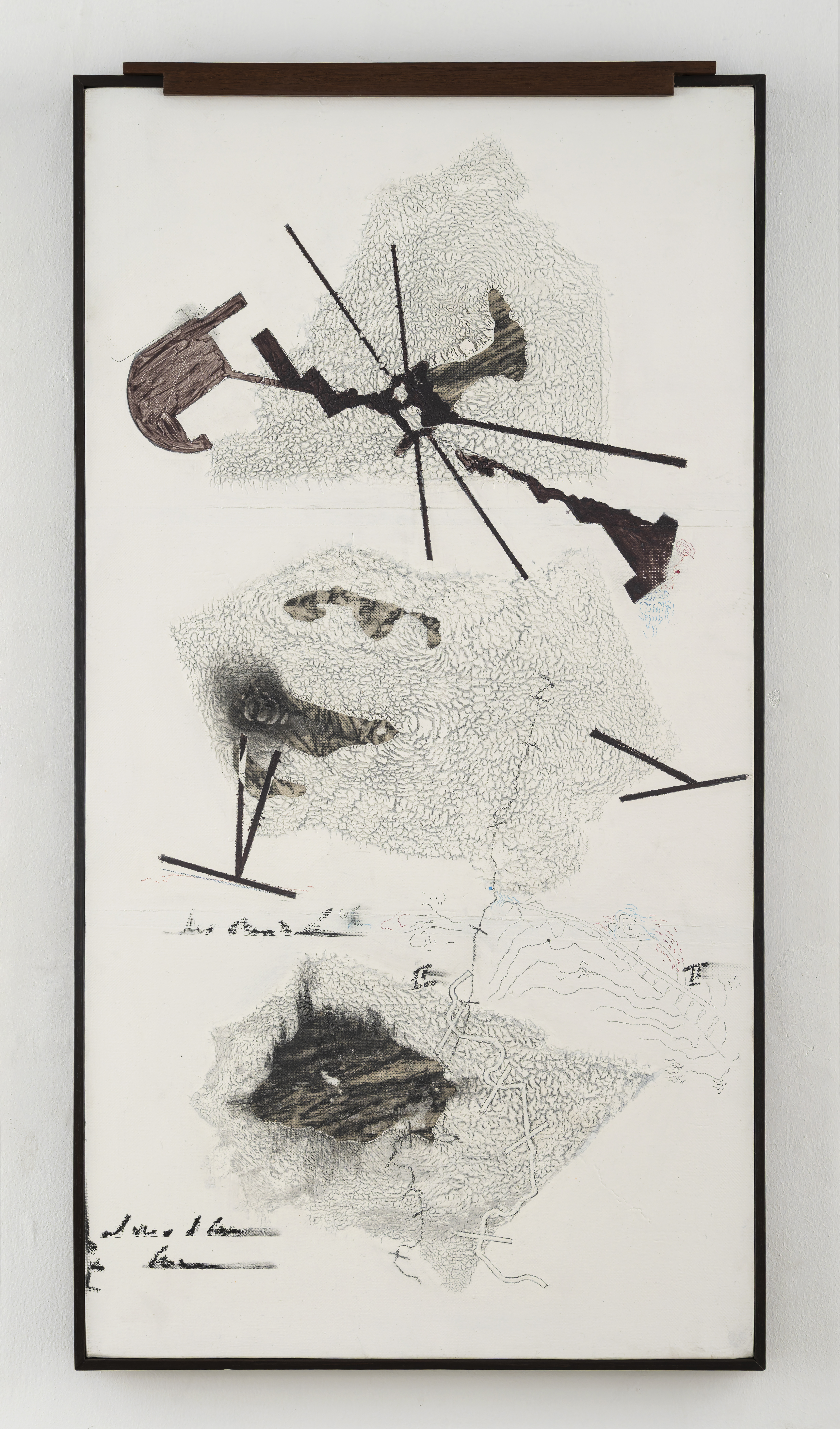 JITISH KALLAT Albedo (Point of Incidence), 2024-2025 Water-based road marking paint,thermochromic pigment, gesso, watercolour,acrylic, orgainc gum, coffeepigment, charcoal, and mixed media on linen. 88,5 × 47 cm,5 — 35 × 19 in.