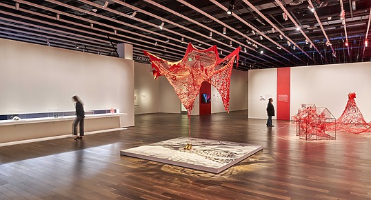 Installation view Chiharu Shiota: Two Home Countries at the Asian Art Museum April 2 - July 20, 2026.