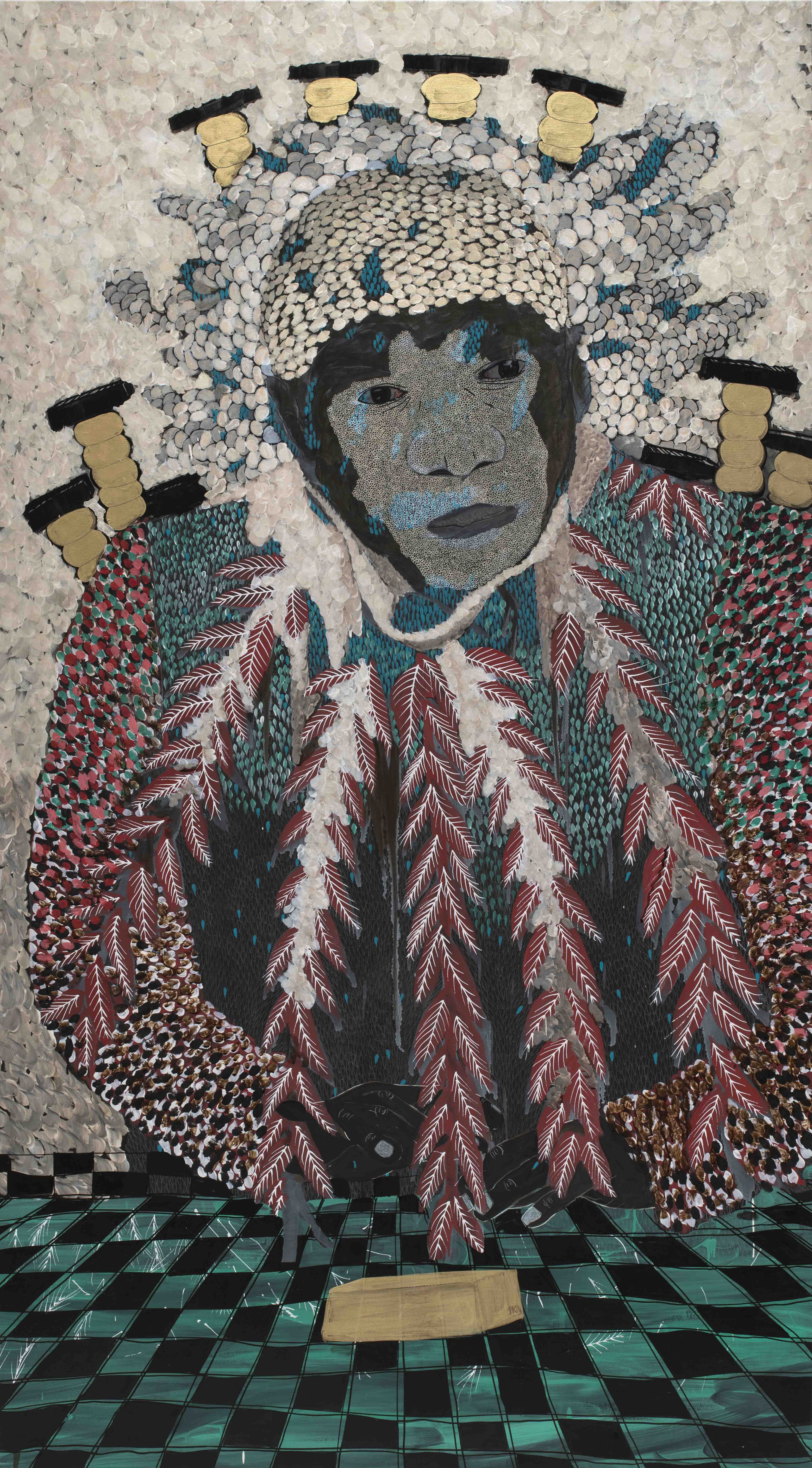Omar Ba, Compartiment aller simple 10, 2022 Acrylic, pencil, oil, Indian ink and Bic pen on canvas