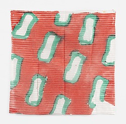 CLAUDE VIALLAT Sans titre n°36, 2026 Acrylique sur voilage rayé | Acrylic on stripped sheer curtain 113 × 116 cm — 44 1/2 × 45 3/4 in.